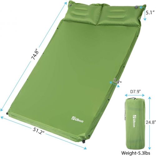  Wantdo Double Self-Inflating Sleeping Pad Attach Pillows Comfortable Mattress for Camping Hiking Backpacking Beach 2 Person