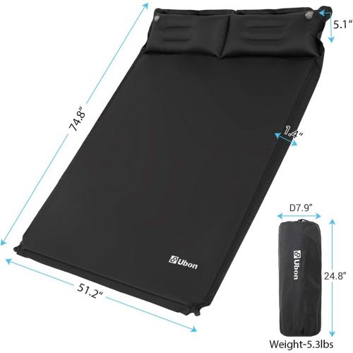  Wantdo Double Self-Inflating Sleeping Pad Attach Pillows Comfortable Mattress for Camping Hiking Backpacking Beach 2 Person