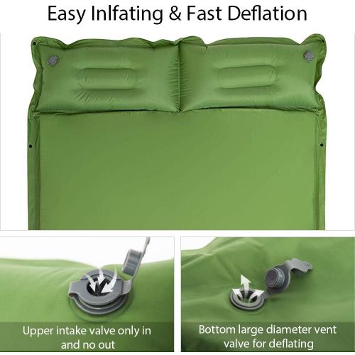  Wantdo Double Self-Inflating Sleeping Pad Attach Pillows Comfortable Mattress for Camping Hiking Backpacking Beach 2 Person