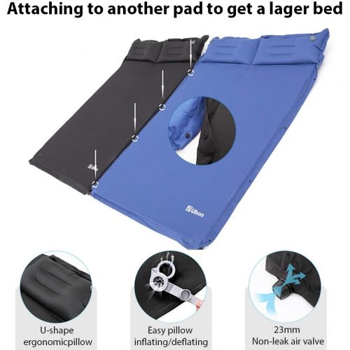  Wantdo Double Self-Inflating Sleeping Pad Attach Pillows Comfortable Mattress for Camping Hiking Backpacking Beach 2 Person