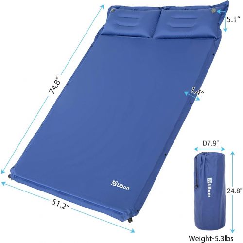  Wantdo Double Self-Inflating Sleeping Pad Attach Pillows Comfortable Mattress for Camping Hiking Backpacking Beach 2 Person
