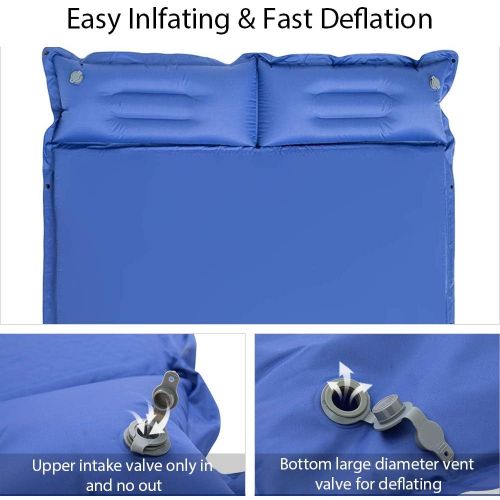  Wantdo Double Self-Inflating Sleeping Pad Attach Pillows Comfortable Mattress for Camping Hiking Backpacking Beach 2 Person