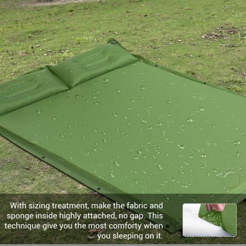  Wantdo Double Self-Inflating Sleeping Pad Attach Pillows Comfortable Mattress for Camping Hiking Backpacking Beach 2 Person