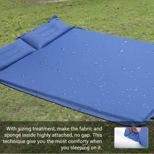  Wantdo Double Self-Inflating Sleeping Pad Attach Pillows Comfortable Mattress for Camping Hiking Backpacking Beach 2 Person