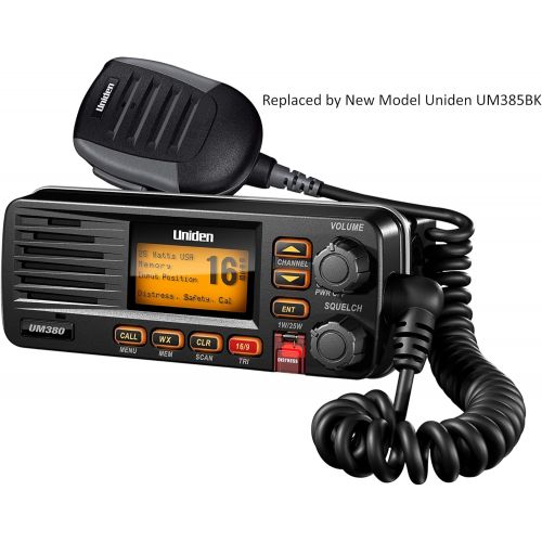  [아마존베스트]Uniden UM380 25 Watt Fixed Mount Marine VHF Radio, Class D, DSC, Waterproof Level IPX4/JIS4, S,A,M,E, Emergency/ NOAA Weather Alert, USA/International and Canadian Marine Channels,