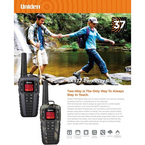  Uniden SX237-2CK, 23-Mile MicroUSB FRSGMRS Two-Way Radios with Dual Charging Kit, 22 Channels with 121 Privacy Codes, NOAA Weather Channels with Alert, 2-Pack, Black Color