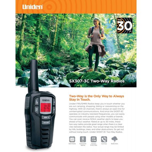  Uniden SX237-2CK, 23-Mile MicroUSB FRSGMRS Two-Way Radios with Dual Charging Kit, 22 Channels with 121 Privacy Codes, NOAA Weather Channels with Alert, 2-Pack, Black Color