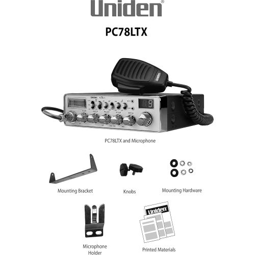  Uniden PC78LTX 40-Channel Truckers CB Radio with Integrated SWR Meter, PA Function, Hi Cut, MicRF Gain, and Instant Channel 9