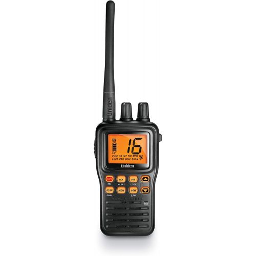  Uniden MHS75 Waterproof Handheld 2-Way VHF Marine radio, Submersible, Selectable 12.55 Watt Transmit Power. All USAInternational and Canadian Marine Channels - Color Black