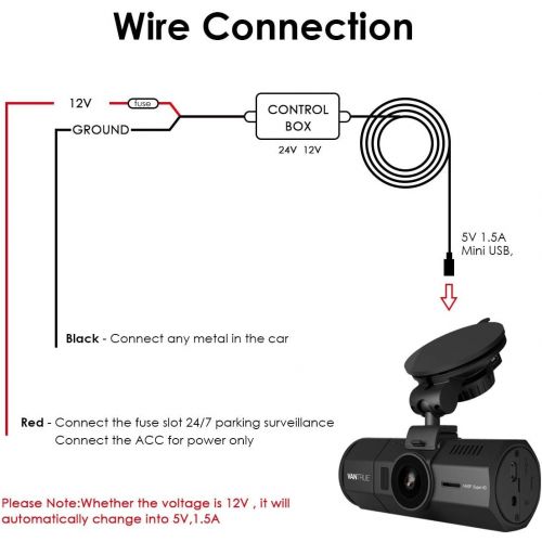  [아마존베스트]VANTRUE Vantrue N2 Pro, N2, T2, N1 Pro, X4, X3 Dash Cam 10ft Mini USB 12V 24V to 5V Dash Cam Hardwire Kit with Mini, ACS, ATO, Micro2 Add a Circuit Fuse Holders, Low Voltage Protection for