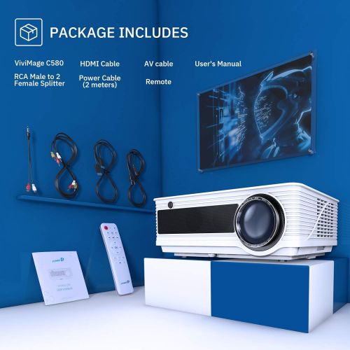  VIVIMAGE C580 4000 Lumens Movie Projector, Full HD 1080P Supported, Home Theater Projector Compatible iPhone, PC, DVD, Fire TV Stick, PS4, Xbox, HDMI Cable Included