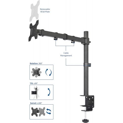 비보 [아마존베스트]VIVO Single LCD Monitor Desk Mount Stand Fully Adjustable/Tilt/Articulating for 1 Screen 13 to 27 (STAND-V001)