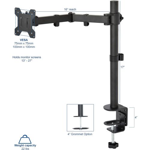 비보 [아마존베스트]VIVO Single LCD Monitor Desk Mount Stand Fully Adjustable/Tilt/Articulating for 1 Screen 13 to 27 (STAND-V001)