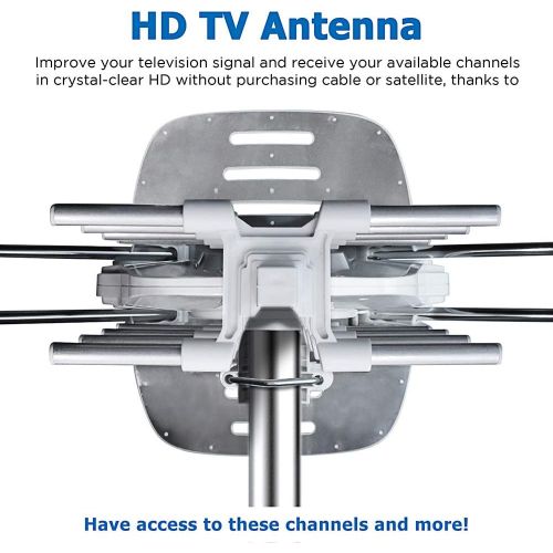  Vansky Outdoor Amplified TV Antenna 150 Mile 360 Rotate Support 2TVs HD UHFVHF Channel