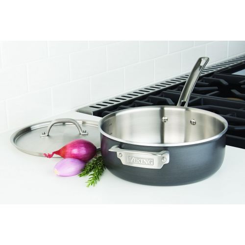 Viking Culinary Viking 5-Ply Hard Stainless Saute Pan with Hard Anodized Exterior, 4 Quart