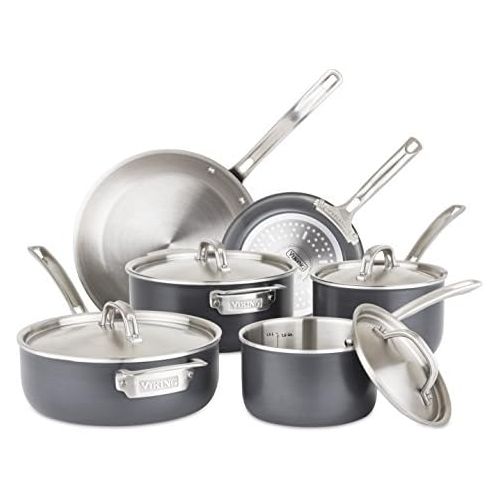  Viking Culinary Viking 5-Ply Hard Stainless Cookware Set with Hard Anodized Exterior, 10 Piece