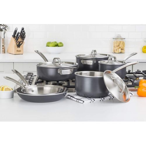  Viking Culinary Viking 5-Ply Hard Stainless Cookware Set with Hard Anodized Exterior, 10 Piece