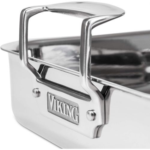  Viking Culinary 4013-5016 3-Ply Stainless Steel Roasting Pan with Nonstick Rack, 16 Inch x 13 Inch, Silver