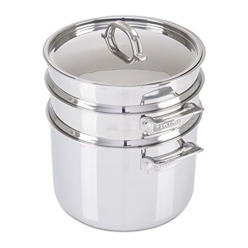  Viking Culinary Viking 3-Ply Stainless Steel Pasta Pot with Steamer, 8 Quart