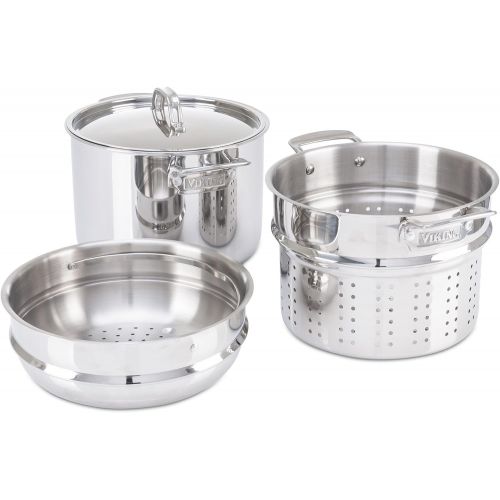  Viking Culinary Viking 3-Ply Stainless Steel Pasta Pot with Steamer, 8 Quart