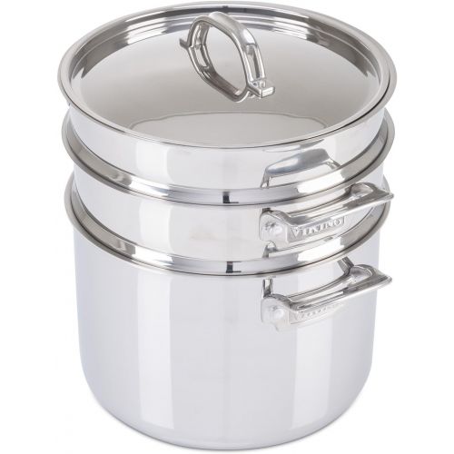  Viking Culinary Viking 3-Ply Stainless Steel Pasta Pot with Steamer, 8 Quart