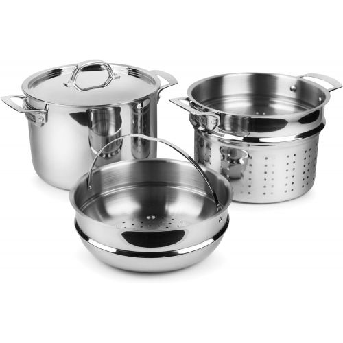  Viking Culinary Viking 3-Ply Stainless Steel Pasta Pot with Steamer, 8 Quart