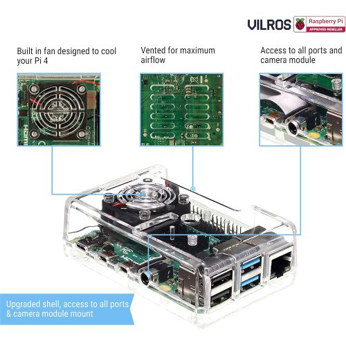  [아마존베스트]Vilros Raspberry Pi 4 Compatible Clear Transparent Case with Built in Fan