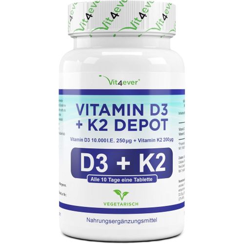  [아마존 핫딜] [아마존핫딜]Vit4ever Vitamin D3 10.000 I.E + Vitamin K2 200 mcg Menaquinon MK7 Depot - 180 Tabletten - 99% All-Trans - Laborgeprueft - Alle 10 Tage eine Tablette - Vegetarisch - Premium Qualit