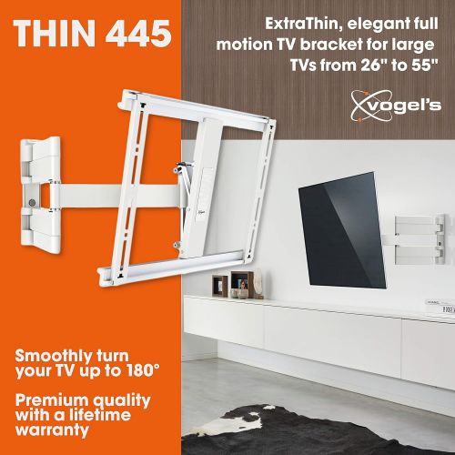  Vogels 8394451 TV Wall Mount 180°, Swivel and Tilt Full Motion - Thin Series, Thin 445W 26 to 55 inch Full Motion, White