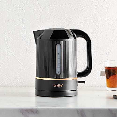  Visit the VonShef Store VonShef Kettle 1.5L, 2200W - Water Level Indicator, Removable Filter & Automatic Shut-Off Function - Electric & Wireless - Black & Copper