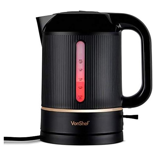  Visit the VonShef Store VonShef Kettle 1.5L, 2200W - Water Level Indicator, Removable Filter & Automatic Shut-Off Function - Electric & Wireless - Black & Copper