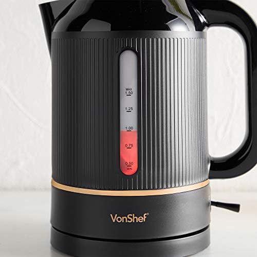  Visit the VonShef Store VonShef Kettle 1.5L, 2200W - Water Level Indicator, Removable Filter & Automatic Shut-Off Function - Electric & Wireless - Black & Copper