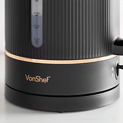  Visit the VonShef Store VonShef Kettle 1.5L, 2200W - Water Level Indicator, Removable Filter & Automatic Shut-Off Function - Electric & Wireless - Black & Copper