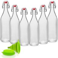 Visit the WILLDAN Store WILLDAN Giara Glass Bottle with Stopper Caps, Set of 6-33.75 Oz Swing Top Glass Bottles for Beverages, Oils, Kombucha, Kefir, Vinegar, Leak Proof Lids