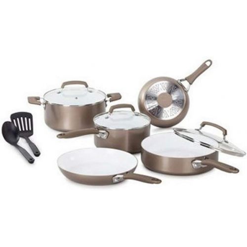  Wearever WearEver C944SA Pure Living Nonstick Ceramic Coating Scratch Resistant PTFE PFOA and Cadmium Free Dishwasher Safe Oven Safe Cookware Set, 10-Piece, Gold