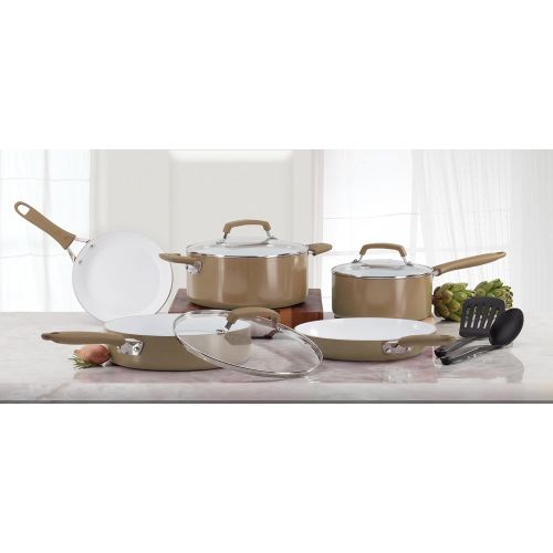  Wearever WearEver C944SA Pure Living Nonstick Ceramic Coating Scratch Resistant PTFE PFOA and Cadmium Free Dishwasher Safe Oven Safe Cookware Set, 10-Piece, Gold