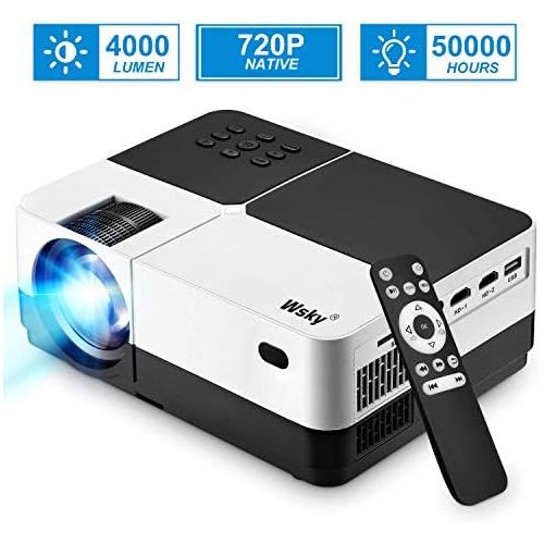  Wsky 2018 Upgraded 2500 Lumens LCD LED Portable Home Theater Video Projector, 30000+ Hours Support HD 1080P for Outdoor Movie Night, Family, Compatible with Phone, DVD Player, PS4,