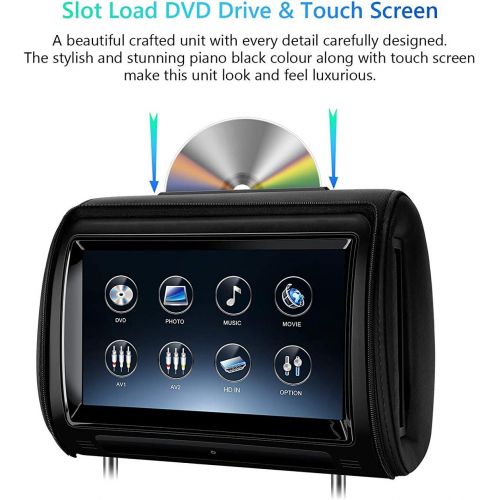  [아마존베스트]XTRONS 2 x 9 Inch Pair Car Headrest DVD Player HD Digital Adjustable Touch Screen 1080P Video Auto Games HDMI Version Black IR Headphones