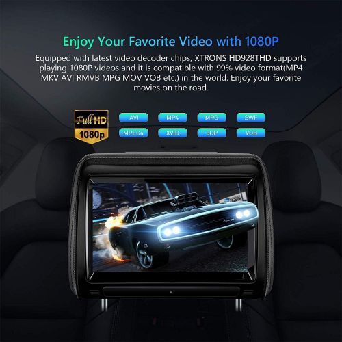  [아마존베스트]XTRONS 2 x 9 Inch Pair Car Headrest DVD Player HD Digital Adjustable Touch Screen 1080P Video Auto Games HDMI Version Black IR Headphones