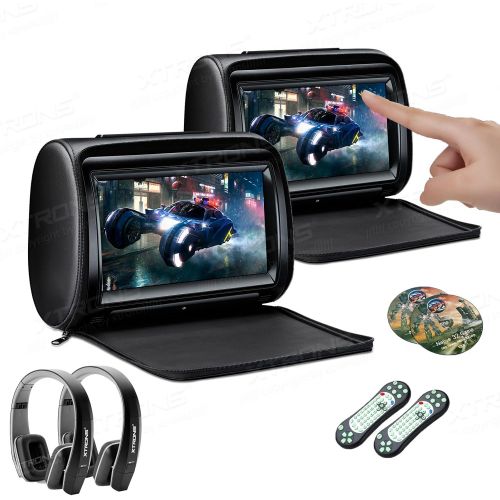  [아마존베스트]XTRONS 2 x 9 Inch Pair Car Headrest DVD Player HD Digital Adjustable Touch Screen 1080P Video Auto Games HDMI Version Black IR Headphones