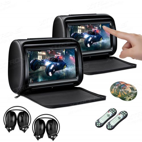  [아마존베스트]XTRONS 2 x 9 Inch Pair Car Headrest DVD Player HD Digital Adjustable Touch Screen 1080P Video Auto Games HDMI Headphones