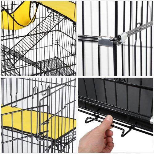  Visit the YAHEETECH Store YAHEETECH Collapsible Large 4-Tier Metal Pet Cat Kitten Cage Playpen Crate Enclosure Kennel Cat Home on Wheels Indoor Outdoor 3 Ramp Ladders 1 Hammock Black