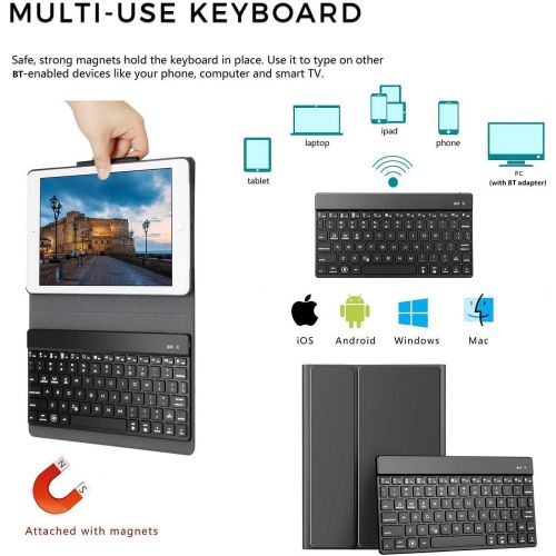  [아마존베스트]YEKBEE iPad Keyboard Case for New 2018 iPad, 2017 iPad, iPad Pro 9.7, iPad Air 1 and 2 - BT Backlit Detachable Quiet Keyboard - Slim Leather Folio Cover - 7 Color Backlight - Apple