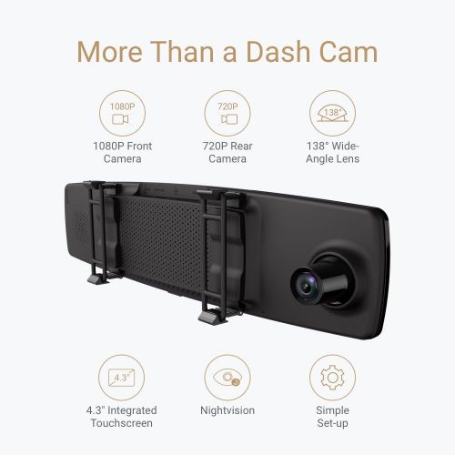  [아마존베스트]YI Mirror Dash Cam, Dual Dashboard Camera Recorder with Touch Screen, Mobile APP, Front Rear View HD Camera, G Sensor, Reverse Monitor, Loop Recording