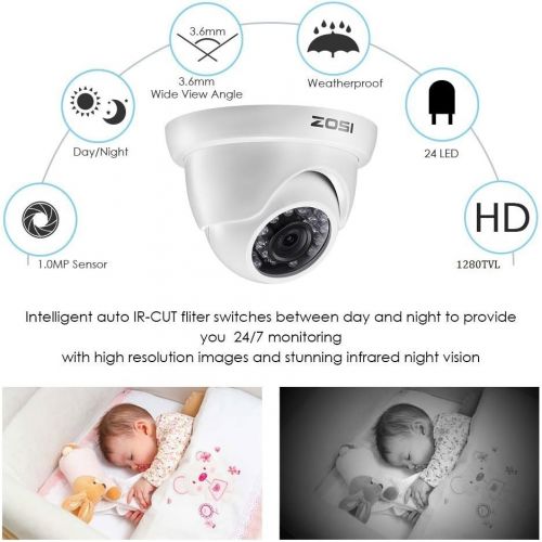  [아마존 핫딜] [아마존핫딜]ZOSI 1080P Aussen UEberwachungssystem 8CH 1080N TVI DVR Recorder mit 4 Outdoor Weiss Dome 1080P Video UEberwachungskamera Set Haussicherheit System Ohne Festplatte, Wetterfest