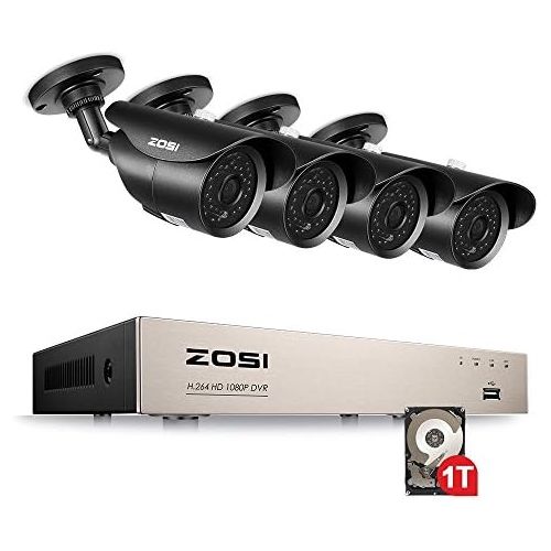  ZOSI 8 Channel 1080P Video Security System with 1TB Hard Drive and (4) 2.0MP Weatherproof Bullet Cameras with 120ft Night Vision