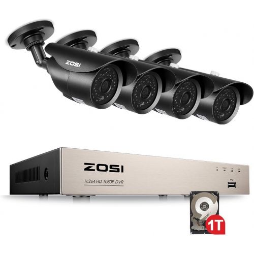  ZOSI 8 Channel 1080P Video Security System with 1TB Hard Drive and (4) 2.0MP Weatherproof Bullet Cameras with 120ft Night Vision