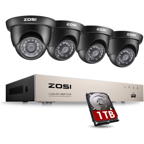  ZOSI 8CH 1080P Video Security DVR System and (4) HD 2.0MP 1920TVL Surveillance Indoor Outdoor CCTV Cameras with 65ft Night Vision, 1TB Hard Drive, ,Motion Alert, Smartphone, PC Eas