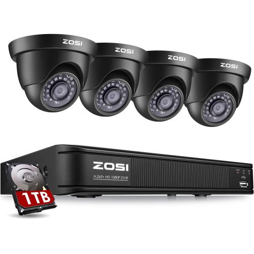  ZOSI 8 Channel HD-TVI 1080p CCTV Camera Security System,1080p 4-in-1 Surveillance DVR Recorder with 1TB HDD and (4) 2.0MP 1920TVL OutdoorIndoor Day Night Vision Security Cameras
