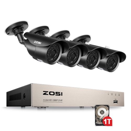  ZOSI 8CH HD 720P Video Security System 4 in 1 DVR with (4) HD 1.0MP Weatherproof Bullet Cameras and (4) 1280TVL Dome Cameras, Outdoor Indoor Surveillance Camera System, 1TB Hard Dr